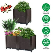 TeqHome Garden Patio Bed Plant S L Self-watering System Elevated Planter PP Rectangle Square Box for Flowers Vegetables Herbs Brown