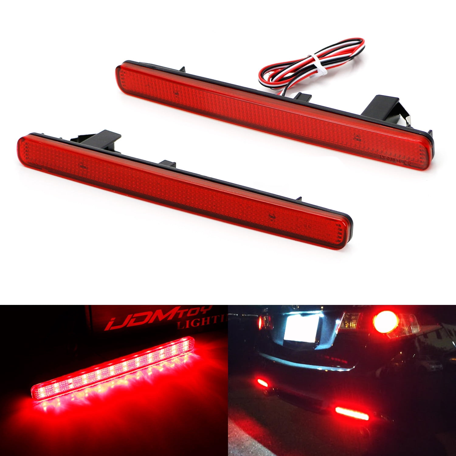 KENRTIR Red Lens 48-SMD LED Bumper Reflector Lights Compatible with 2009 2010 2011 2012 2013 2014 Acura TSX Brake & Rear Fog Lamps Function as Tail Euro Accord 