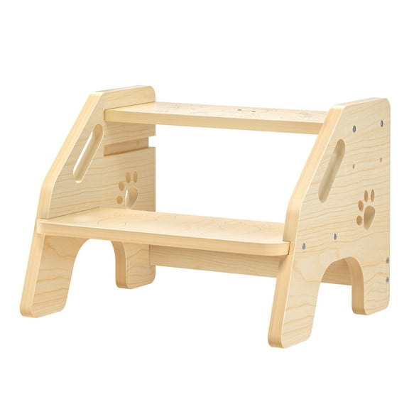 Askmuse Adjustable Wooden Step Stool for Kids & Adults, 2-Step Toddler Kitchen Stool Helper with Handle, Non-Slip Pads, Safe & Solid Wood Ladder for Bathroom Sink, Bedside, Toilet, Family Interaction