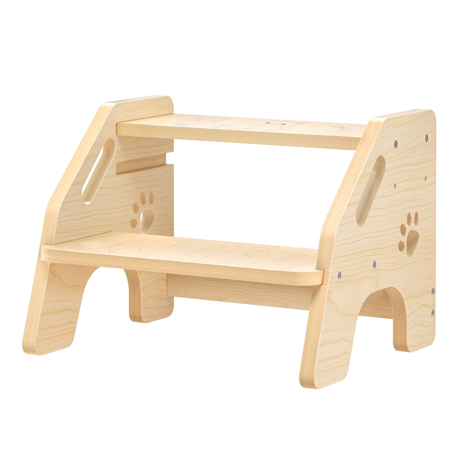 Askmuse Adjustable Wooden Step Stool for Kids & Adults, 2-Step Toddler Kitchen Stool Helper with Handle, Non-Slip Pads, Safe & Solid Wood Ladder for Bathroom Sink, Bedside, Toilet, Family Interaction