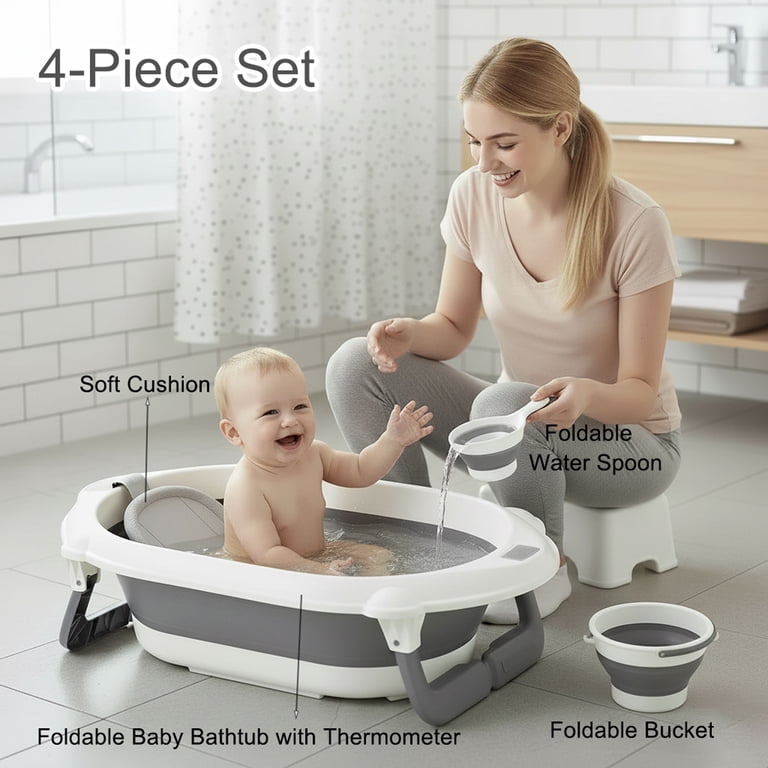 Oioane Collapsible Baby Bath Tub with Thermometer photo 5