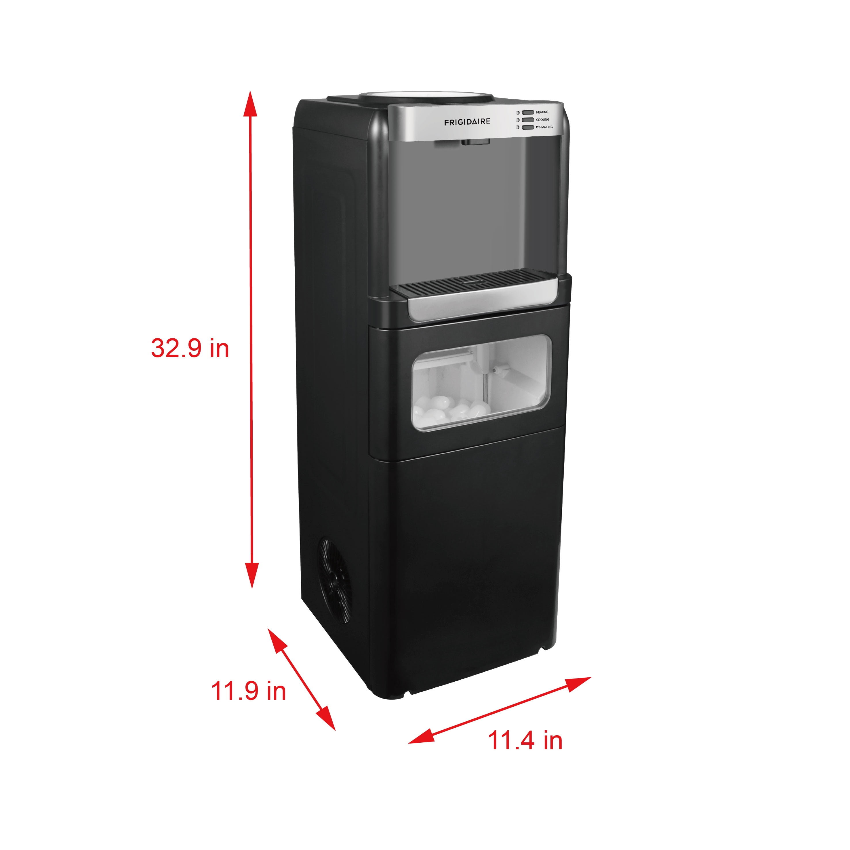 Frigidaire 3-in-1 Water Cooler Dispenser with Built-in Ice Maker – Hot & Cold, 5 Gallon, Black
