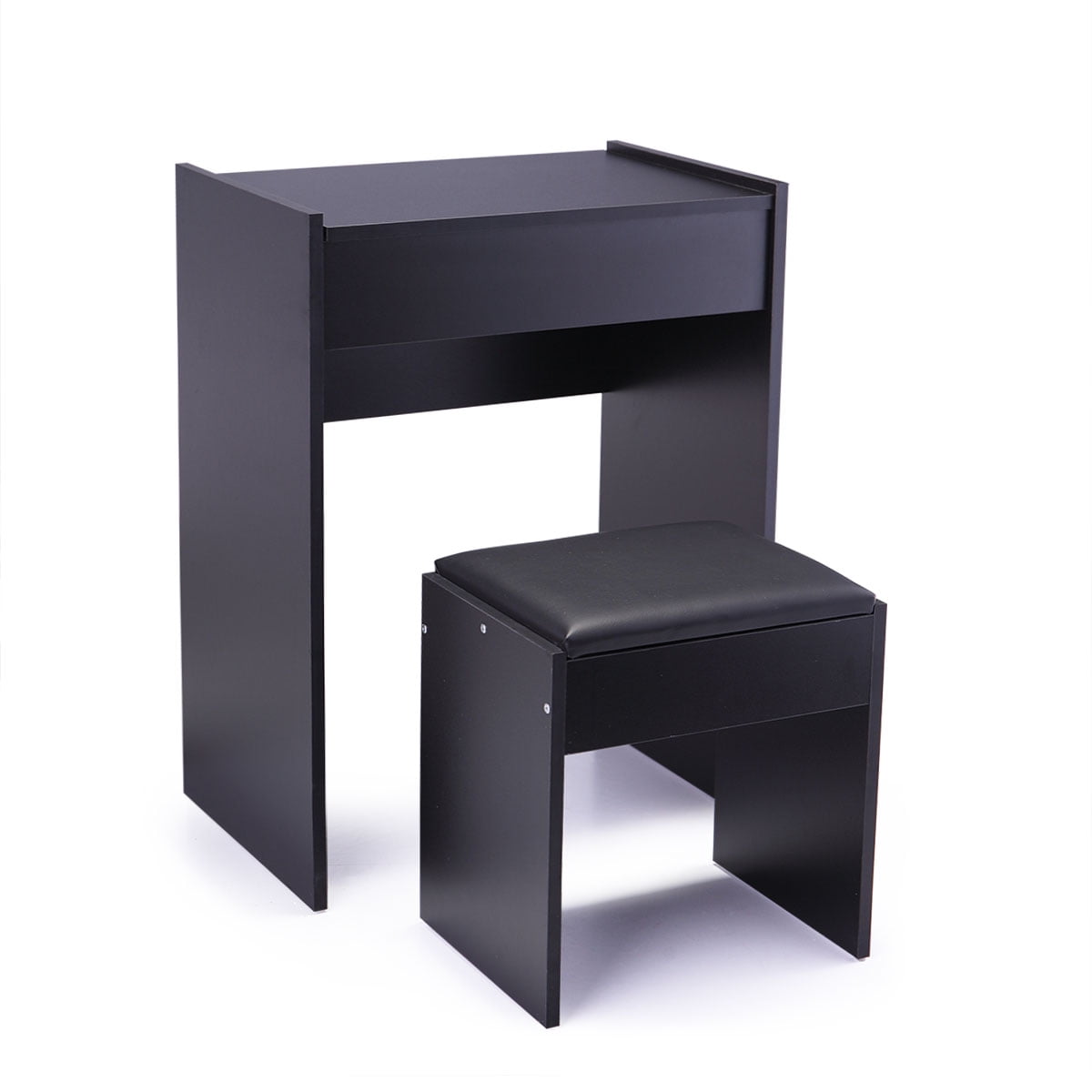 Kepooman Multipurpose Vanity Set, Makeup Dressing Desk with Cushioned Stool & Reversible Mirror & Storage - Black Kepooman Multipurpose Vanity Set, Makeup Dressing Desk with Cushioned Stool & Reversible Mirror & Storage - Black