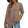 thumbnail image 4 of DondPO Womens Tunic Tops，Womens Sweatshirt Crewneck Long Sleeve Shirts High Low Tops Curved Hem Women Sweatshirts No Hood，Womens Fall Tops，Tops for Women Trendy Brown L, 4 of 4