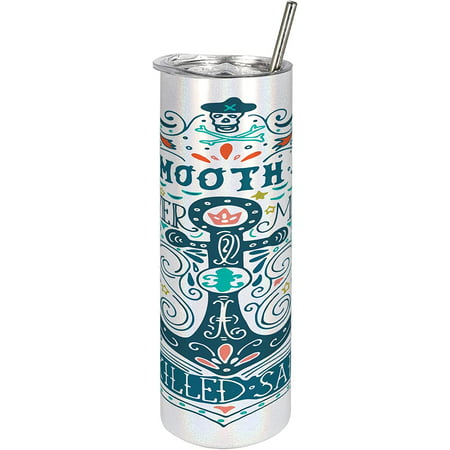 

Athenstics Anchor 20 Oz Skinny Tumbler Smooth Never Made Skilled Sailor Calligraphic Nautical Illustration Leak-Proof Straw Lid and Brush Vacuum Insulated for Outdoor Use Orange Teal