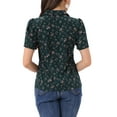 thumbnail image 3 of INSPIRAR CHIC Blusas de V Cuello para Mujeres Elegante Casual Estampado de Cereza Con Solapa Notch Verano Manga Corta S Verde Oscuro, 3 of 6