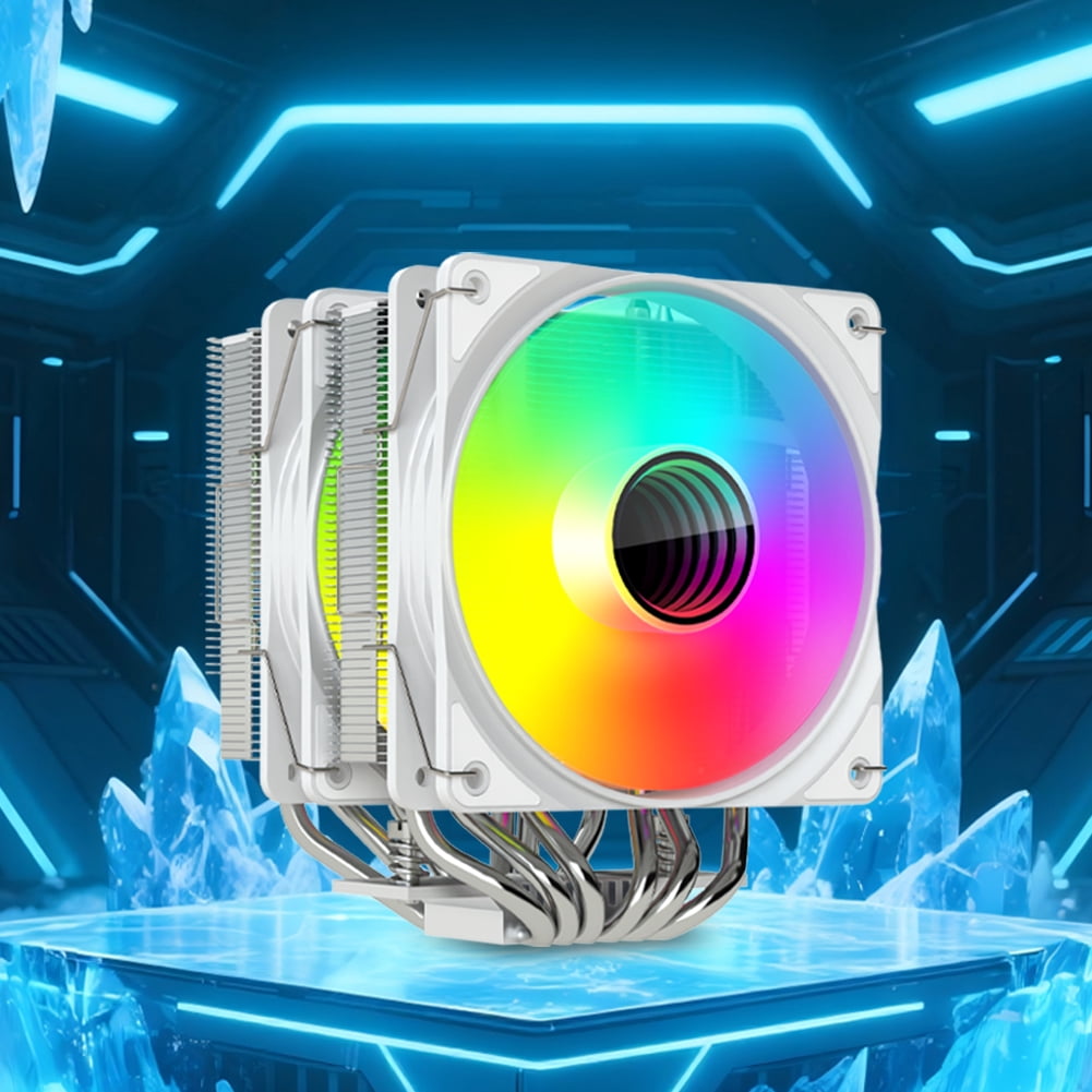 HUISZJ Twin Towers CPU Cooler, 4PIN PWM Silent CPU Radiator, DC 12V Dual Fan CPU Cooler for E-Sports Games Video Rendering (White)