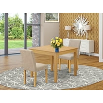 OXAB3-OAK-04 3Pc Square 36 Inch Kitchen Table And A Pair Of Parson Chair With Oak Leg And Linen Fabric Light Fawn