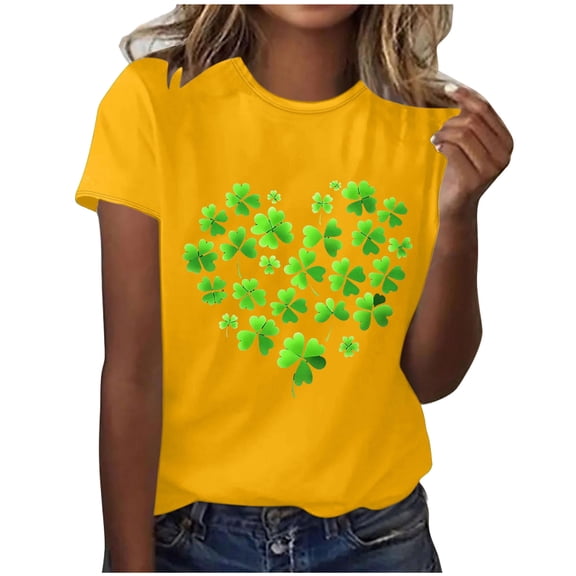 Womens St Patricks Day Tees Festival Printed Graphic Short Sleeve Crew Neck Casual Summer Tshirts Tops (XL, Yellow)