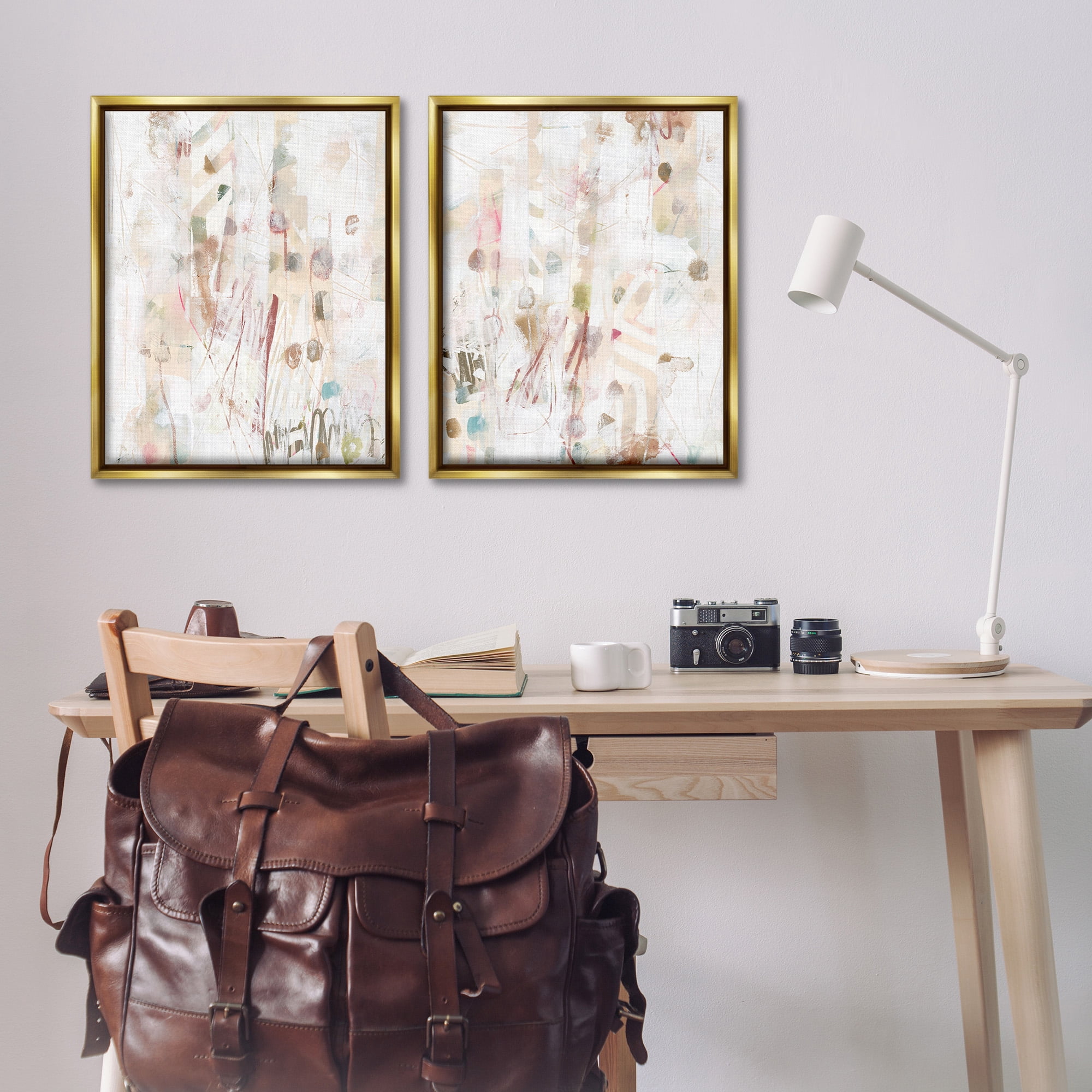 Stupell Industries Subtle Chaotic Patterns Abstract Painting Gold Floater Framed Canvas Art Print Wall Art, 25 x 31, Set of 2