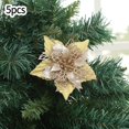 thumbnail image 2 of 5Pcs Christmas Glitter Artificial Poinsettia Flowers Xmas Poinsettia Artificial Wedding Flowers Decorations Xmas Tree Ornaments for Party Favors, 5.6inch, 2 of 5