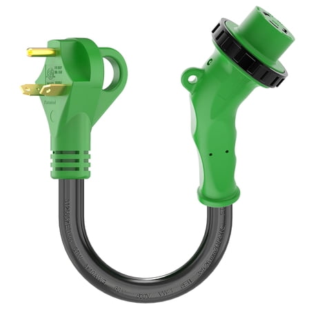 RVGUARD 30 Amp to 30 Amp RV Adapter Cord with 135 Degree Locking Connector, NEMA TT-30P to NEMA L5-30R Electrical Power Adapter with LED Power Indicator, 18 Inch, Green, ETL Listed
