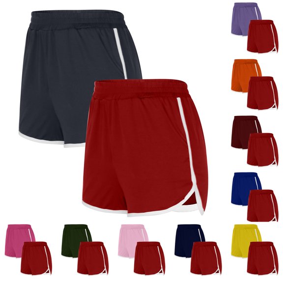 YOIAVAIOY 2 Pack Athletic Shorts for Womens Summer Yoga Sports Shorts Quick Dry Short Pants Outdoor Sports with Pockets Blue M