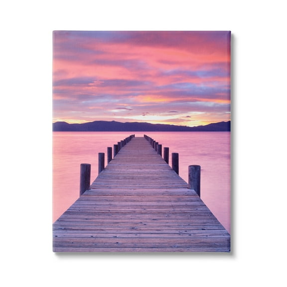 Stupell Industries Vivid Sunset Dock Coastal View Coastal Photography Gallery Wrapped Canvas Print Wall Art