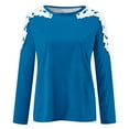 thumbnail image 4 of Women's Floral Lace Crochet Tops Long Sleeve Shirts Fitted Tunic Trendy Blouses Dressy Causal Fall Clothing Blue S, 4 of 5