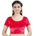 thumbnail image 1 of Chandrakala Women's Readymade Velvet Indian Ethnic Saree Blouse Crop Top Stretchable Choli-Large, Red (B130RED4), 1 of 3