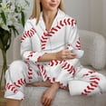 thumbnail image 6 of Fuzoiu Baseballs Print Women's Long-Sleeved Pajama,Lounge Button Down Nightwear,Womens Notch Collar Pajama Set-X-Large, 6 of 7