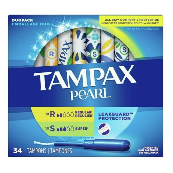 Tampax Tampons Pearl Duo Pack 34 Ct Unscentd 17 Reg 17 Super (Pack of 3)