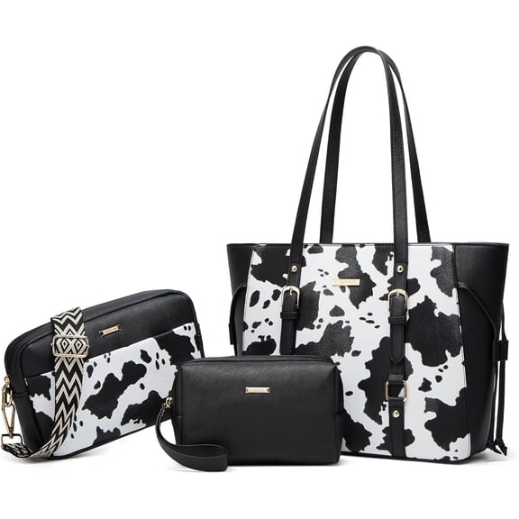 Women Fashion Synthetic Leather Handbags Tote Bag Shoulder Bag Top Handle Satchel Purse Set 4pcs