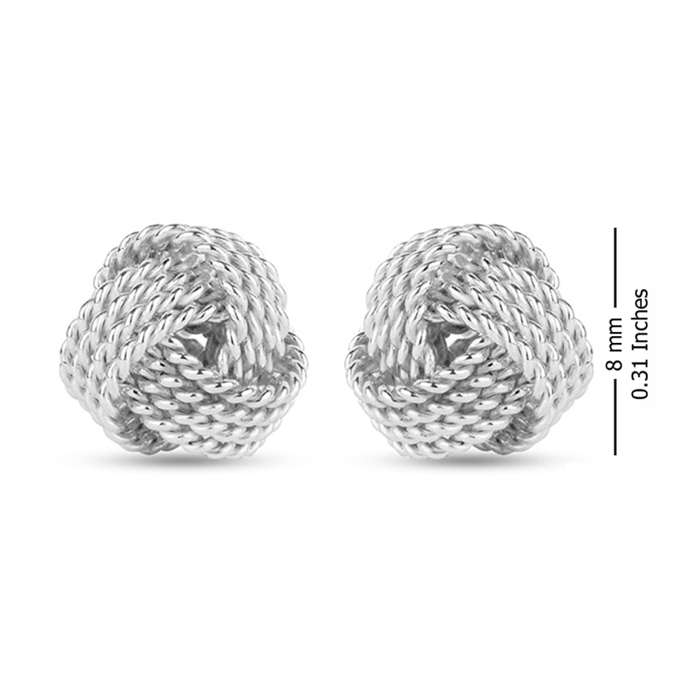 LeCalla Sterling Silver Love Knot Stud Earrings, Anti-Tarnish Jewelry Gift for Women and Teen, 8MM