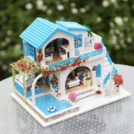 dollhouse diy doll wooden miniature furniture toys kit toy kits children kitchen gift miniatures town mini building super swimming pool