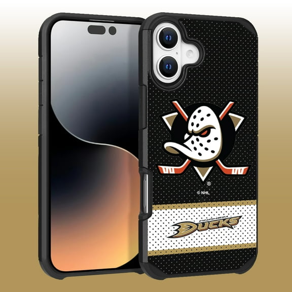 Apple iPhone 16 Plus (6.7) - NHL Licensed Anaheim Ducks Team Logo on Jersey Textured Dual Layer Case