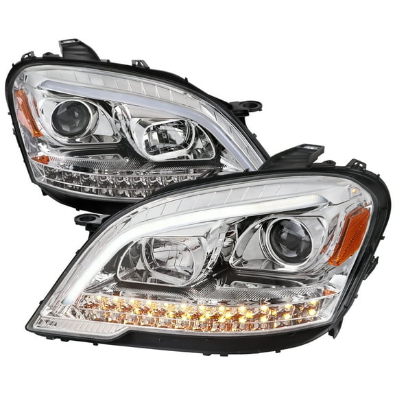 LED Sequetial Turn Signal Projector Headlights (Chrome Housing/Clear Lens) Made for and Compatible with 2009-2011 Mercedes Benz W164 ML-Class