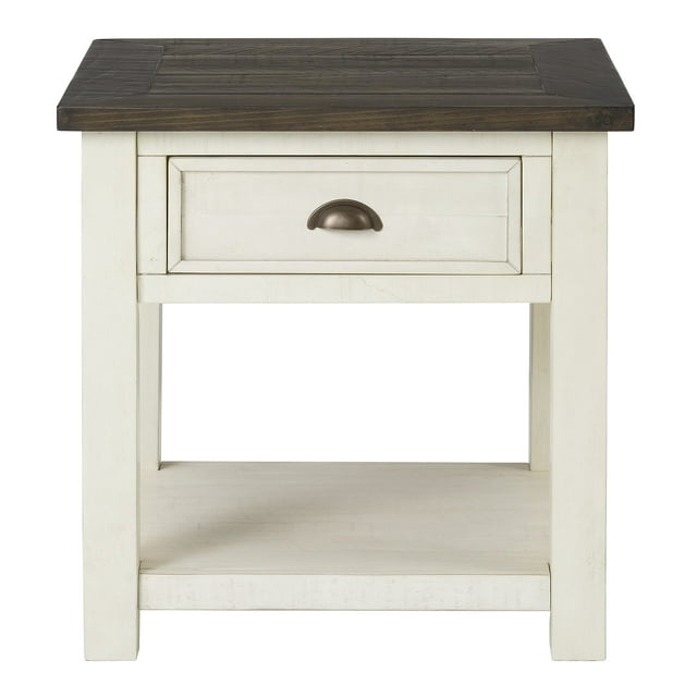 Martin Svensson Home Table d'Appoint en Bois Massif, Blanc Crème avec Dessus Brun