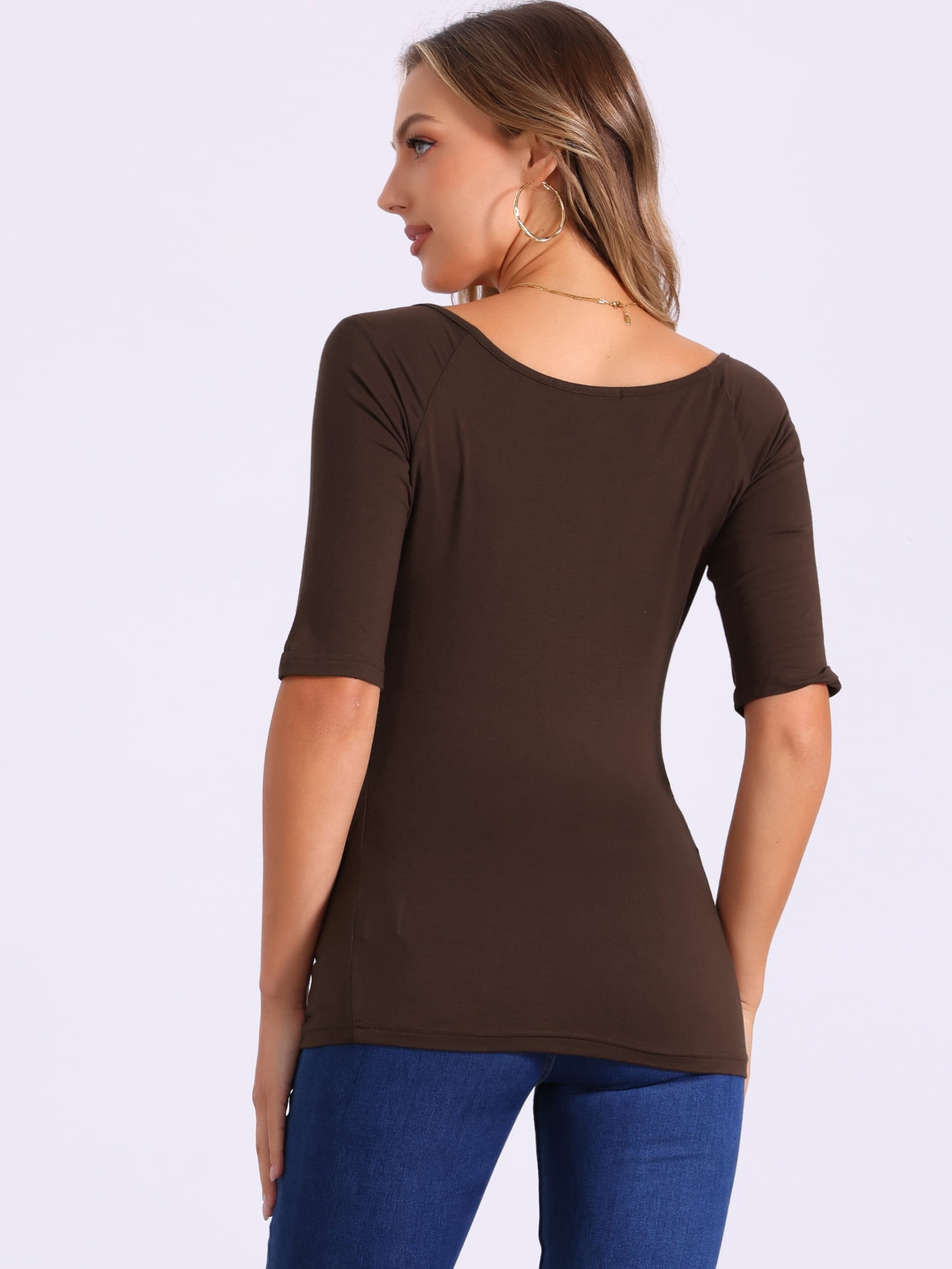 DARING DIVA Women's Slim Fit Pullover Boat Neck Stretchable T-Shirt S Coffee Brown