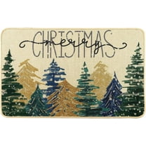 Merry Christmas Welcome Doormat Pine Trees Outdoor Rug Non Slip Snowflake Winter Holiday Xmas Front Door Mat for Entrance Indoor Home Bathroom Floor Decoration 17x30 Inch