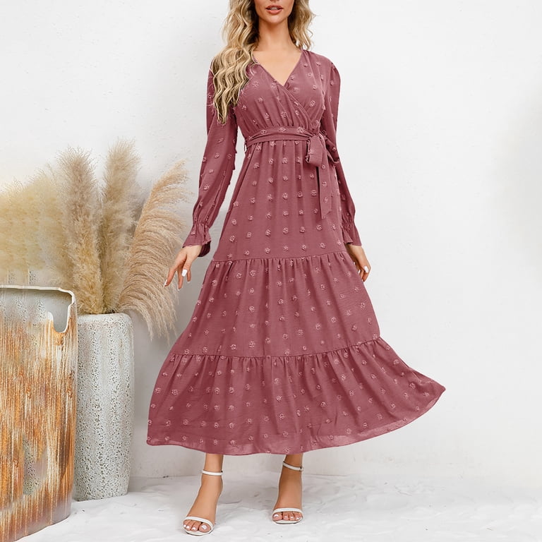 pink winter dress for women Plus Size Formal Midi Dresses Elegant Fall Crew Neck Long Sleeve Contrast Knitted Midi and peaches pink winter dress for women