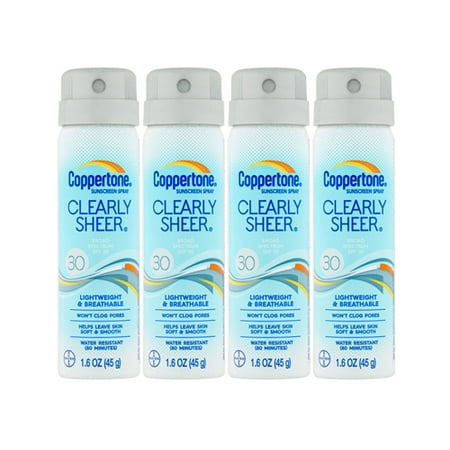 (4 pack) (4 Pack) Coppertone ClearlySheer Spray Sunscreen SPF 30, 1.6 Oz