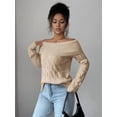 thumbnail image 5 of Female Sweaters Off Shoulder Long Sleeve Cable Knit Sweater Loose Chunky Work Tops Khaki S, 5 of 7