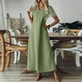 thumbnail image 6 of Evdexr Cotton T-Shirt Dress Women Linen Maxi Shirt Dress V Neck Flowy Solid Colour Short Sleeve A-Line Dresses Flowy Plus Size Loose Casual Dress with Pockets Green M, 6 of 7