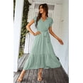 thumbnail image 2 of Vestido PRETTYGARDEN Maxi Bohemio Verde con Cinturón y Escote Cruzado Talla XXL, 2 of 8
