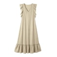 thumbnail image 4 of Bohemian Beach Linen Dress for Women Elegant Summer Boho Maxi Dresses Ruffle Vintage Sundress Holiday Flowy Loose Swing Long Dresses for Evening Night Out Beige M, 4 of 6