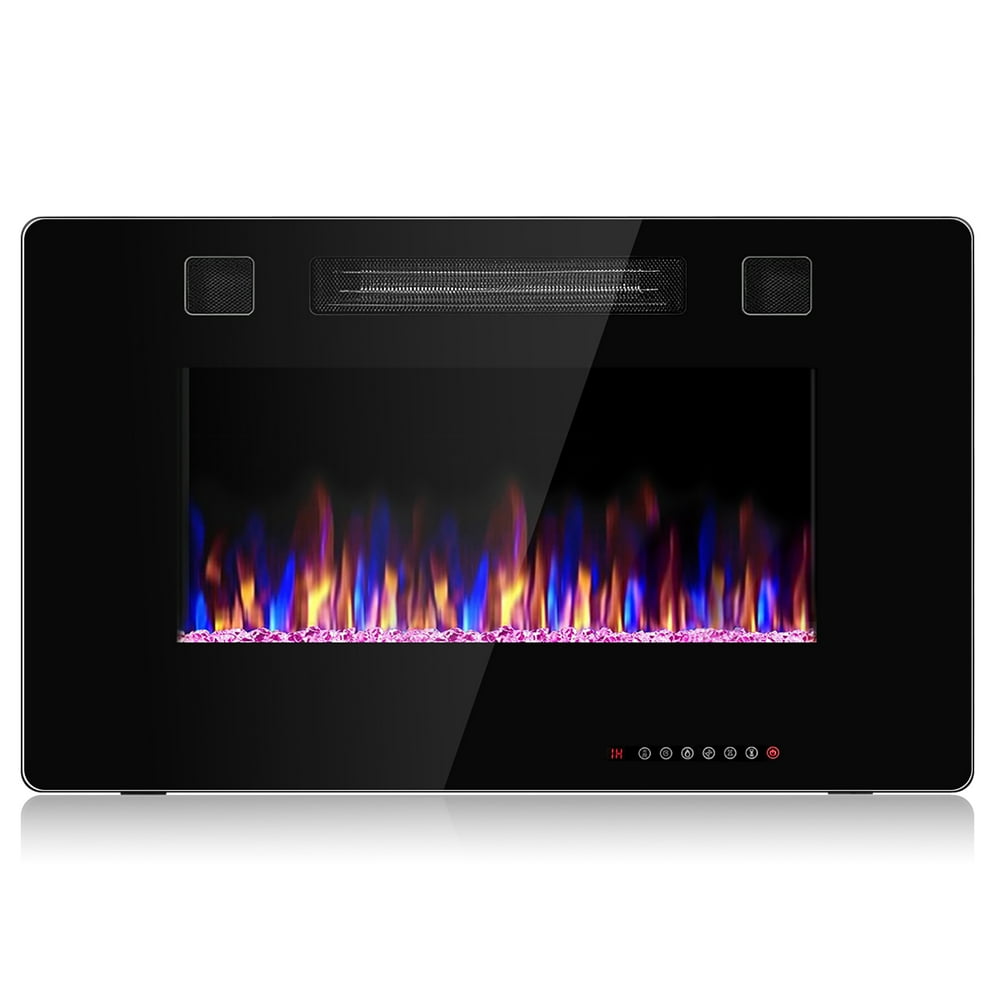 Costway 30'' Electric Fireplace in Black Recessed Ultra Thin Wall