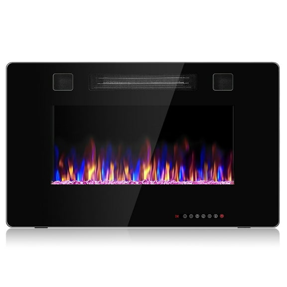 Costway 30'' Electric Indoor Fireplace Recessed Ultra Thin Wall Mounted Heater Multicolor Flame