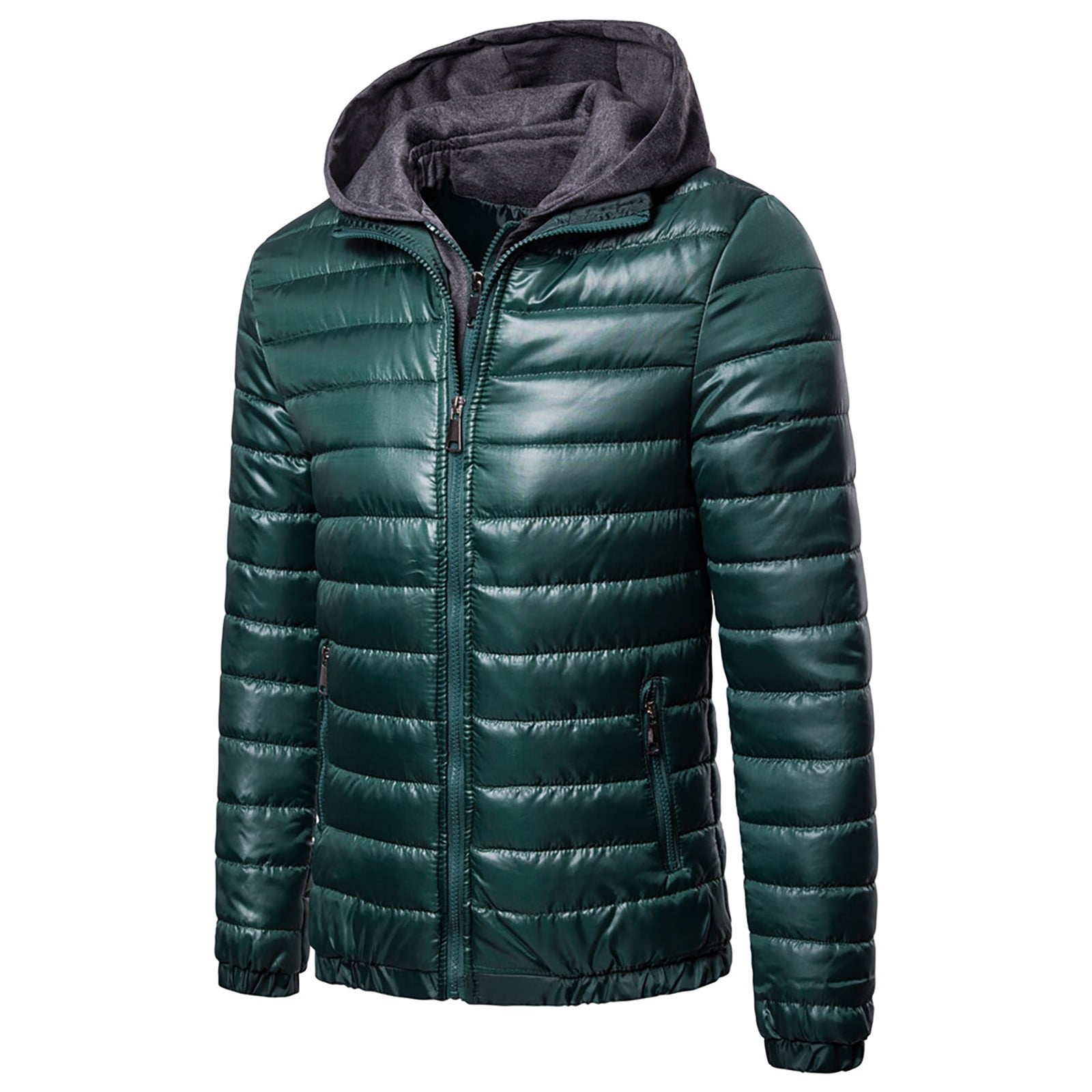 JSGEK Sales Men's Lightweight Packable Hooded Down Jacket Solid