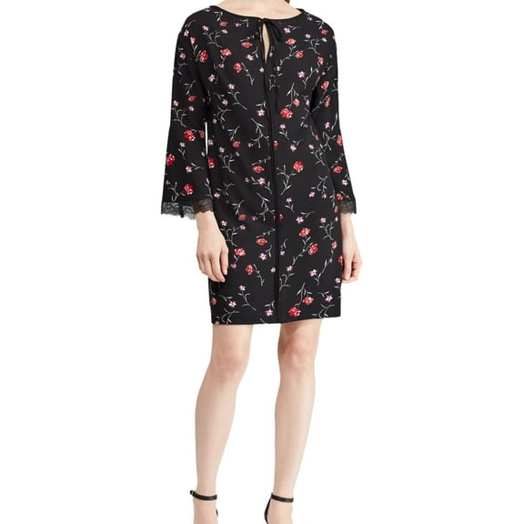 American Living Womens Floral Shift Dress, Black, 16