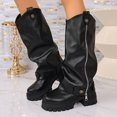 thumbnail image 2 of Domuza Women's Fall Winter Round Toe Platform Mid Calf Boots, Slouchy Pants Shaft Side Zipper Thick Sole Long Boots Black 10（EU-43）, 2 of 7