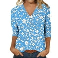 thumbnail image 6 of CYMMPU Business Work Blouses Dressy Tunic Tops V-Neck Floral Printed 3/4 Length Sleeve Summer Fall Shirts Casual Basic Tees 2025 Clothes for Women Sky Blue XXL, 6 of 8