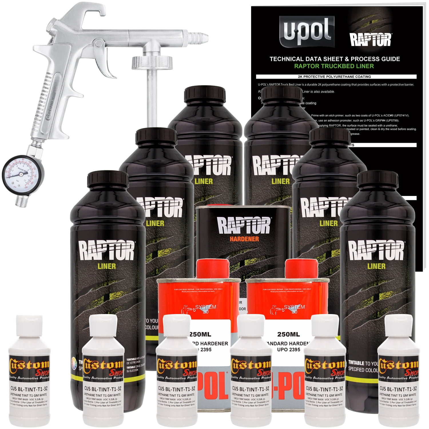 Raptor GM White Urethane SprayOn Truck Bed Liner Spray Gun, 6 Liters