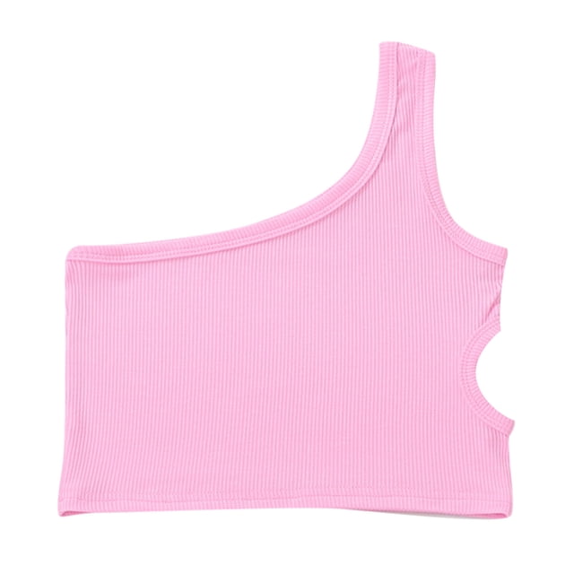 AWZXDE Workout Tops For Toddler Kids Girls Dance Tank Top One Shoulder Racerback Crop Sleeveless Top For Ballet Gymnastics 2-7Y