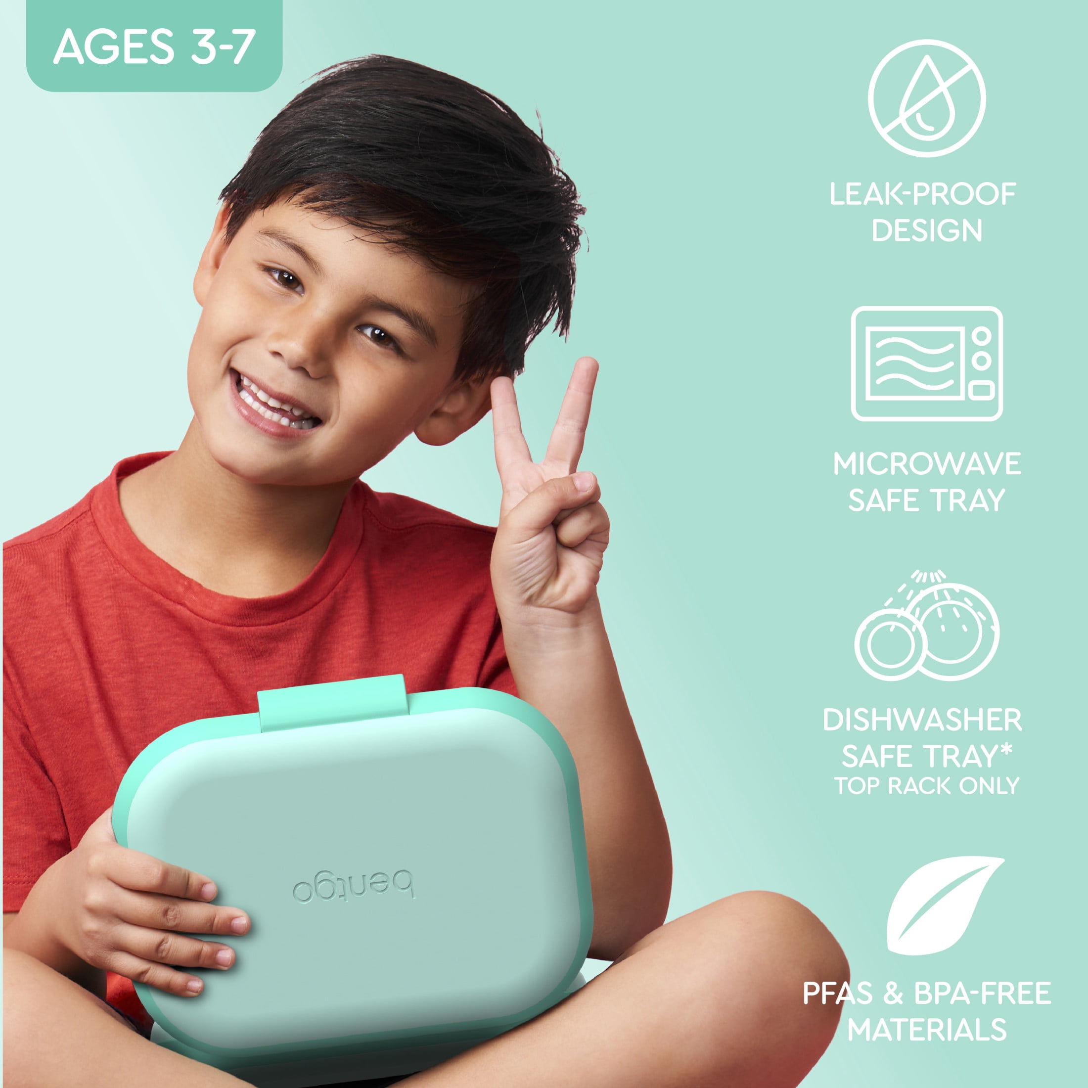 Bentgo Chill Kids Leak-Proof Lunch Box - 4-Compartment Bento Box with Built-In Ice Pack, 3.3 Cup Capacity, PFAS & BPA-Free, Microwave & Dishwasher Safe, Ideal Size for Ages 3 to 7 (Aqua)