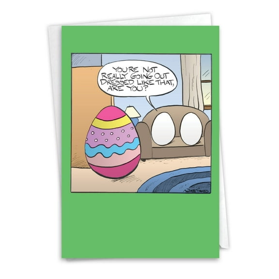 NobleWorks Funny Easter Paper Card with 5 x 7 Inch Envelope (1 Card) Dressed Egg C10959EAG