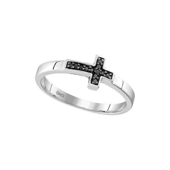 Solid 925 Sterling Silver Round Black Diamond Cross Band Engagement Wedding Anniversary Ring 1/20 Ct. - Size 6.5