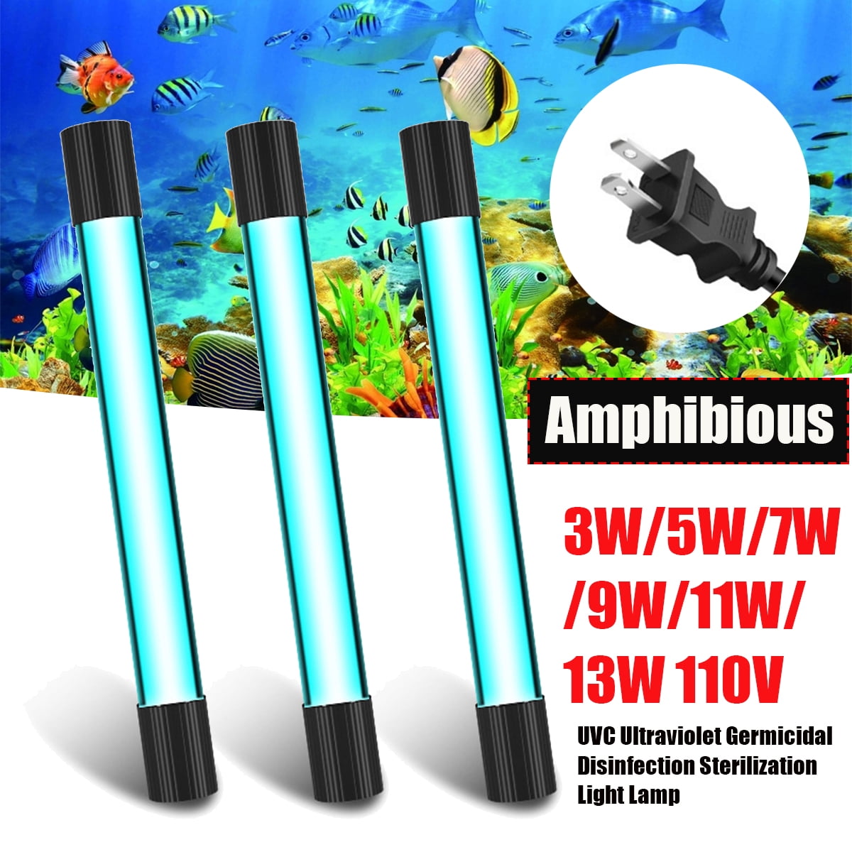 Aquarium Clean Light,UV Light Sterilization Lamp Waterproof Submersible Ultraviolet Sterilizer