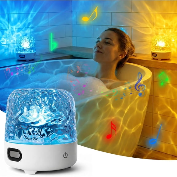 Shower Lamp with Bluetooth Speaker, Shower Light with 16 Colors Water Ripple Projection, RGB Music Lamps for Bathroom/ Bedroom/ Living Room