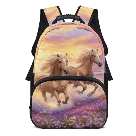 KUIFORTI Sunset Horse Children's Backpack 17 Inch Large Capacity Kids School Bag with Side Pockets Comfortable Bookbag for Elementary Primary Middle Back to School Gifts for Students